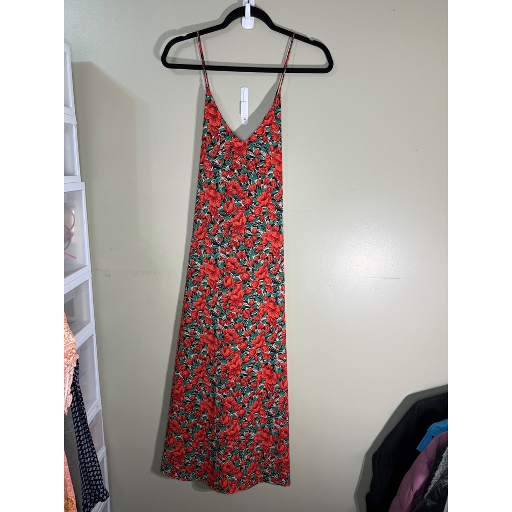Jubylee Red Floral Poppy Midi Dress Spaghetti Strap Viscose S/M